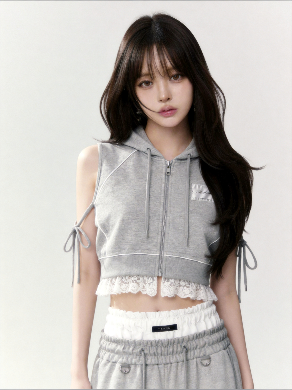 Lace Hem Zip Hoodie