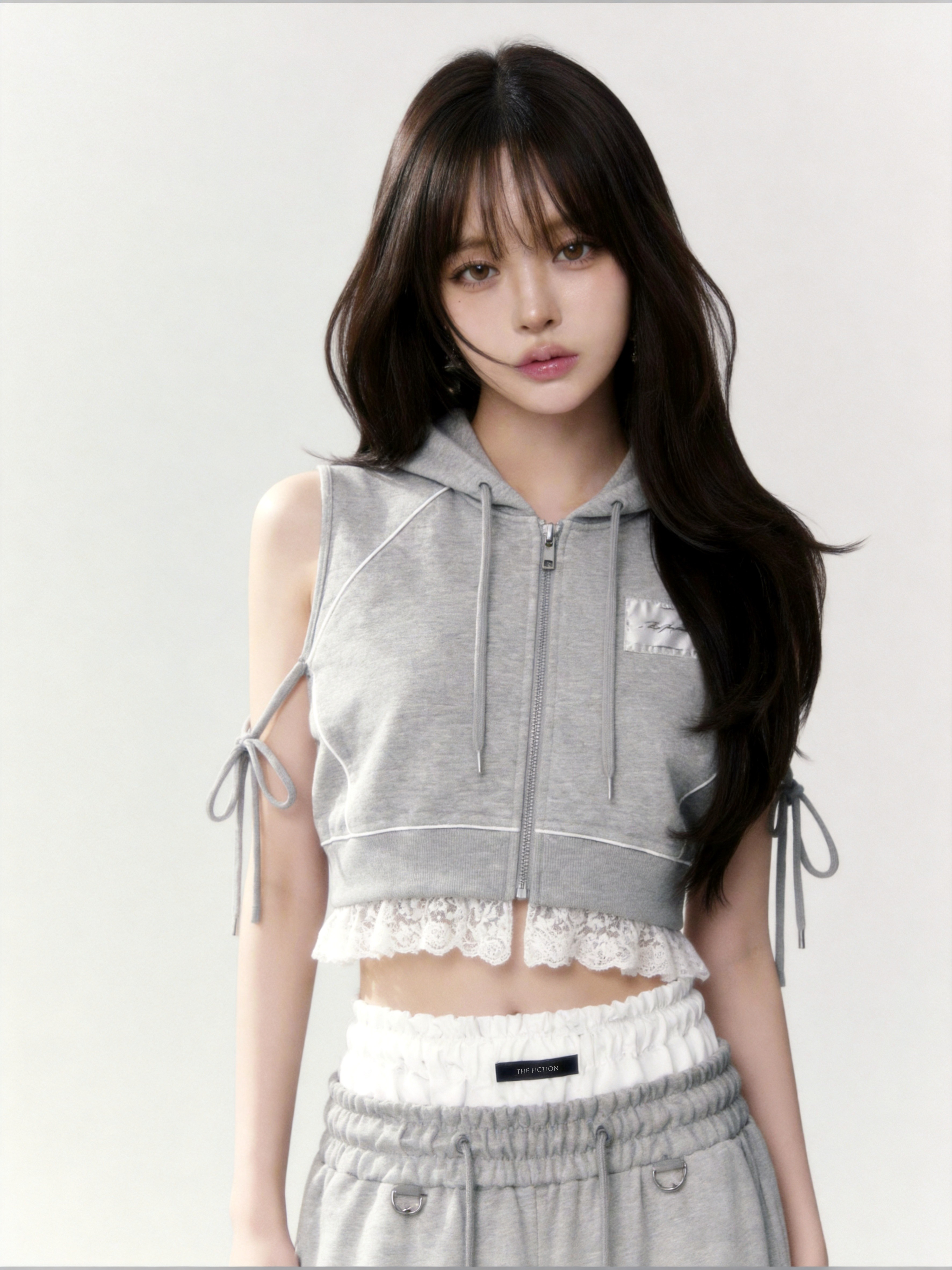Lace Hem Zip Hoodie