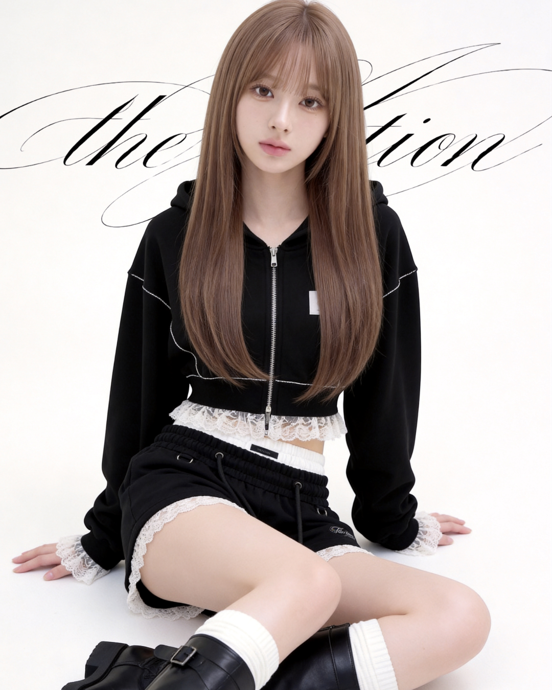 Lace Hem Zip Long Hoodie