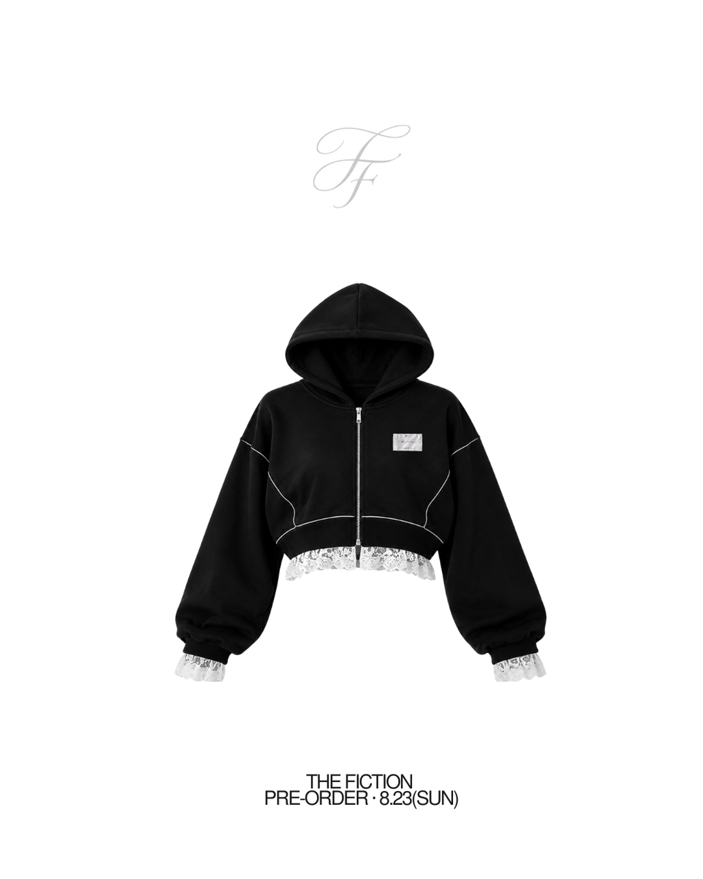 Lace Hem Zip Long Hoodie