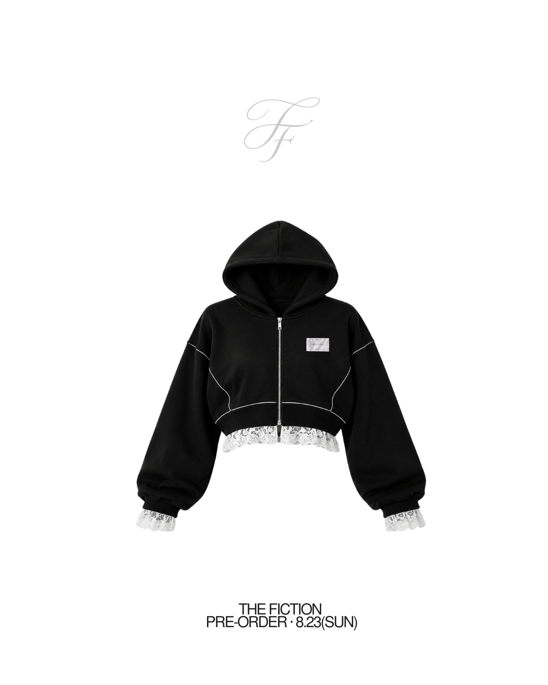 Lace Hem Zip Long Hoodie