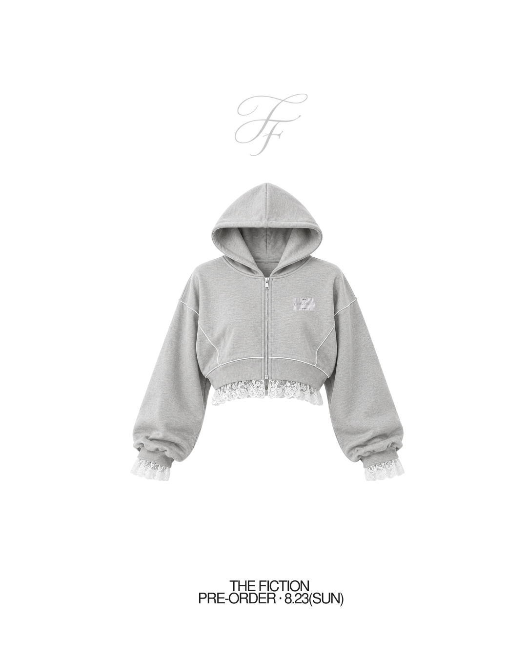 Lace Hem Zip Long Hoodie