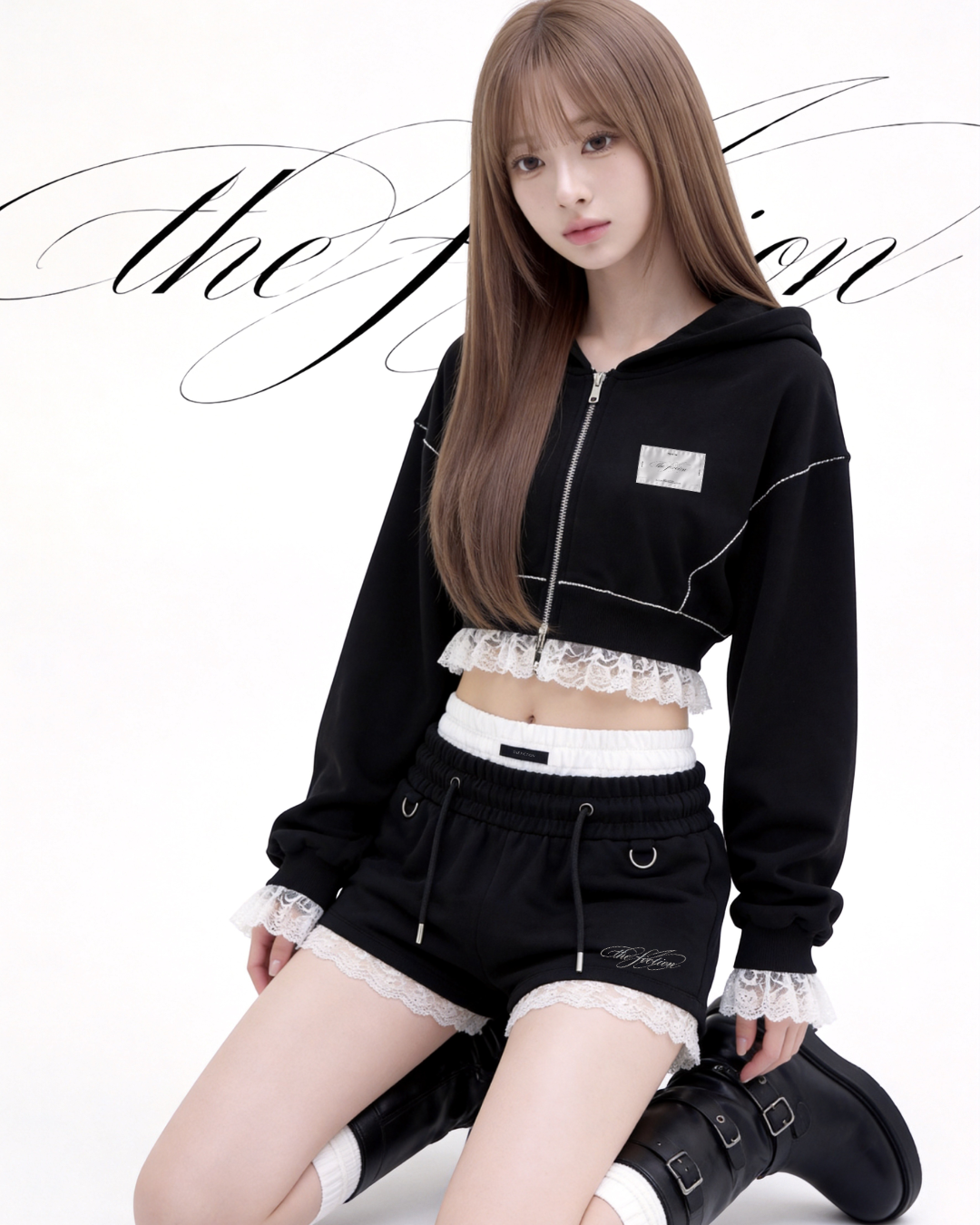 Lace Hem Zip Long Hoodie