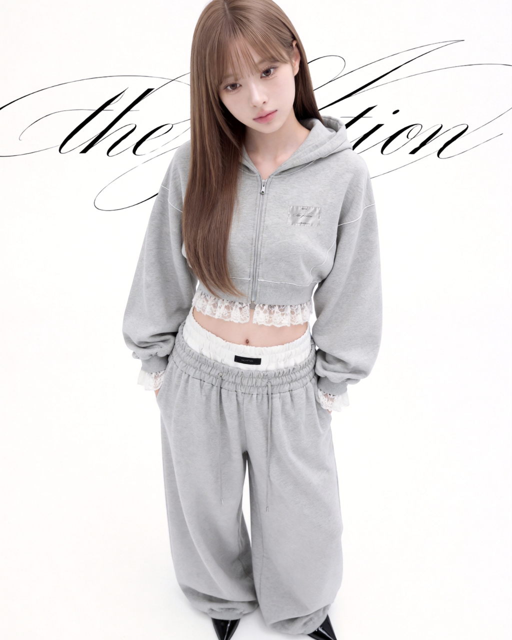 Lace Hem Zip Long Hoodie