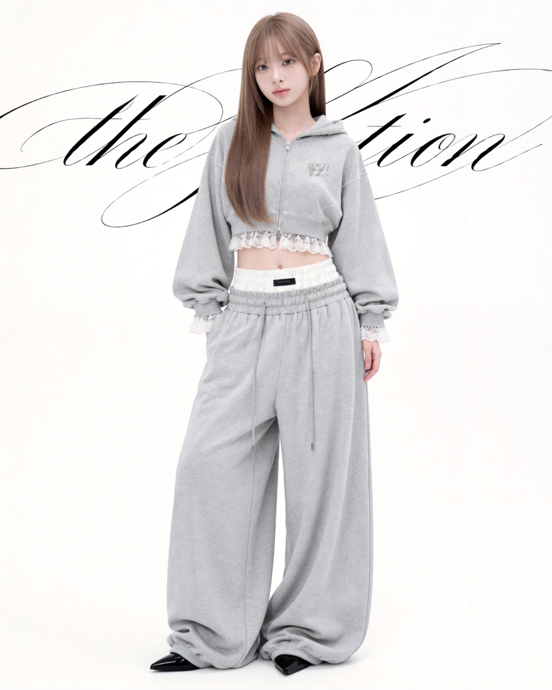 Lace Hem Zip Long Hoodie